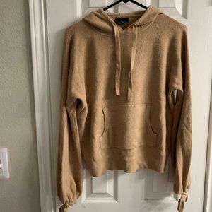 Beige Knit Hoodie with Tie Sleeves